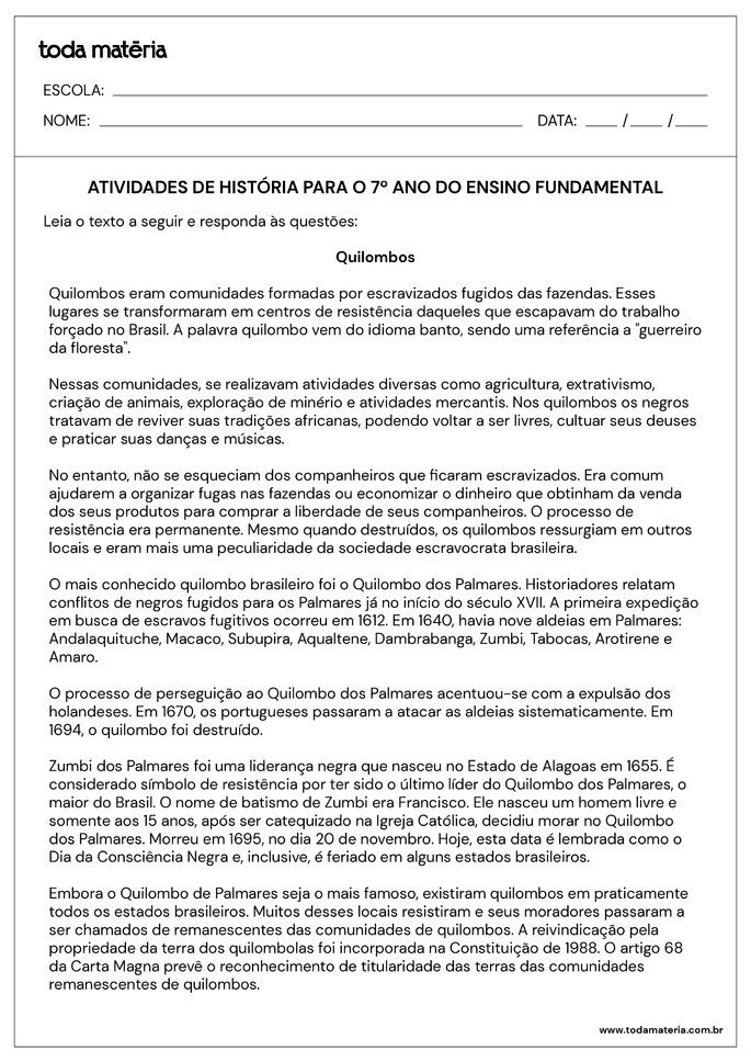 Folha de atividade História 7 ano - 5