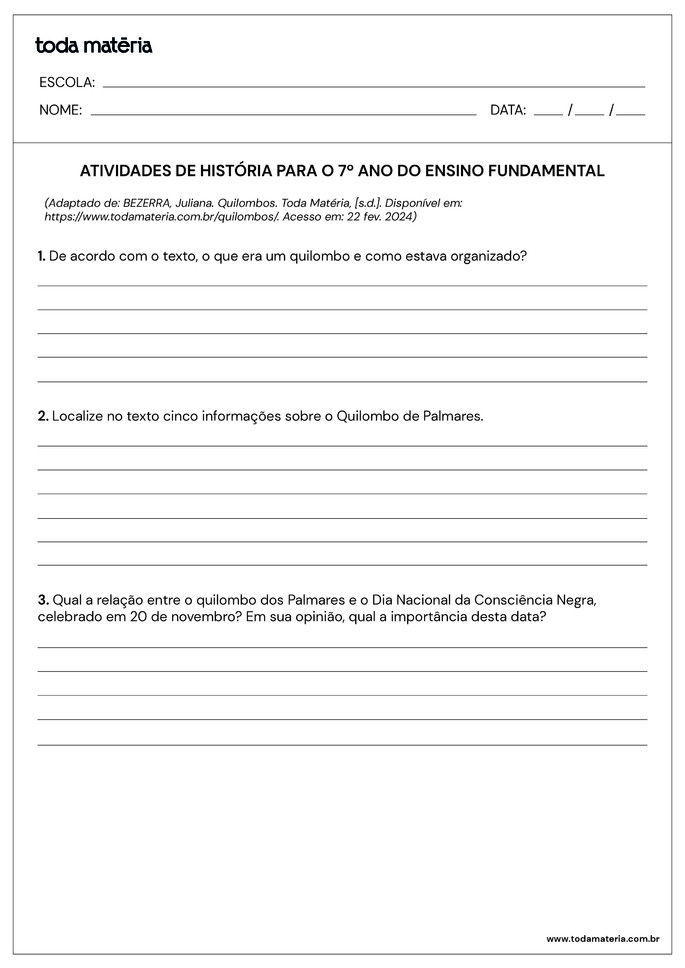 Folha de atividade História 7 ano - 5.1