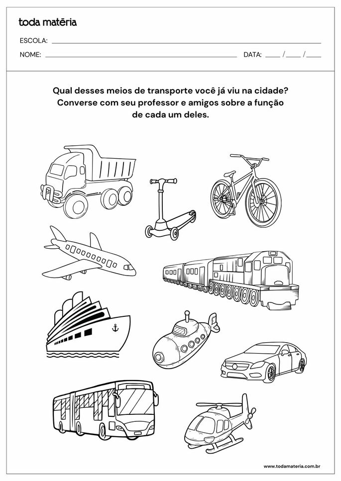 Folha de Atividades 1 - Meios de Transporte