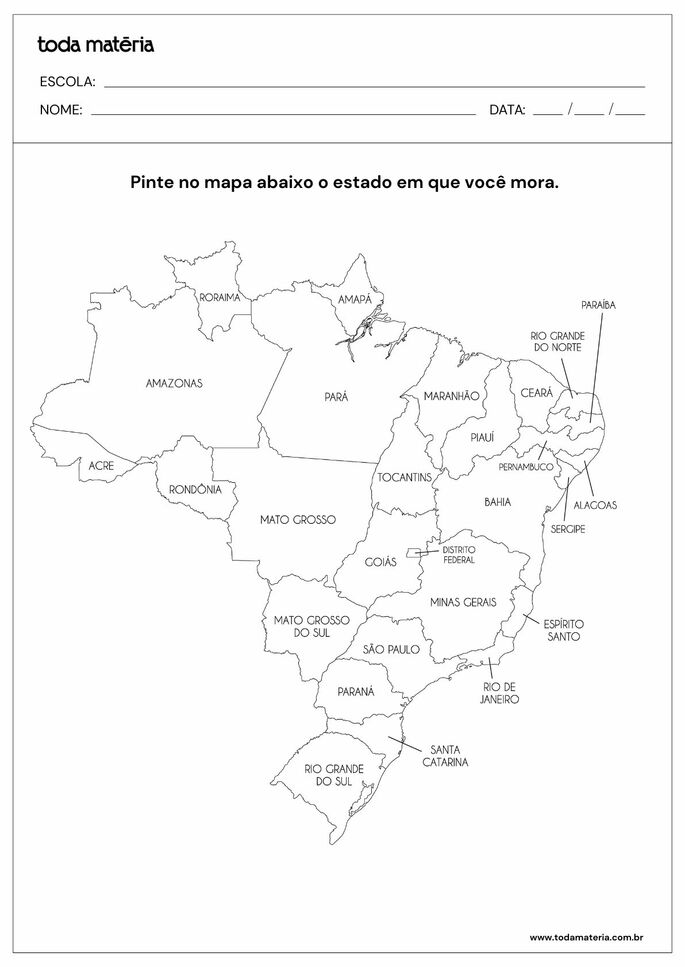 Folha de atividades 1 - pinte no mapa