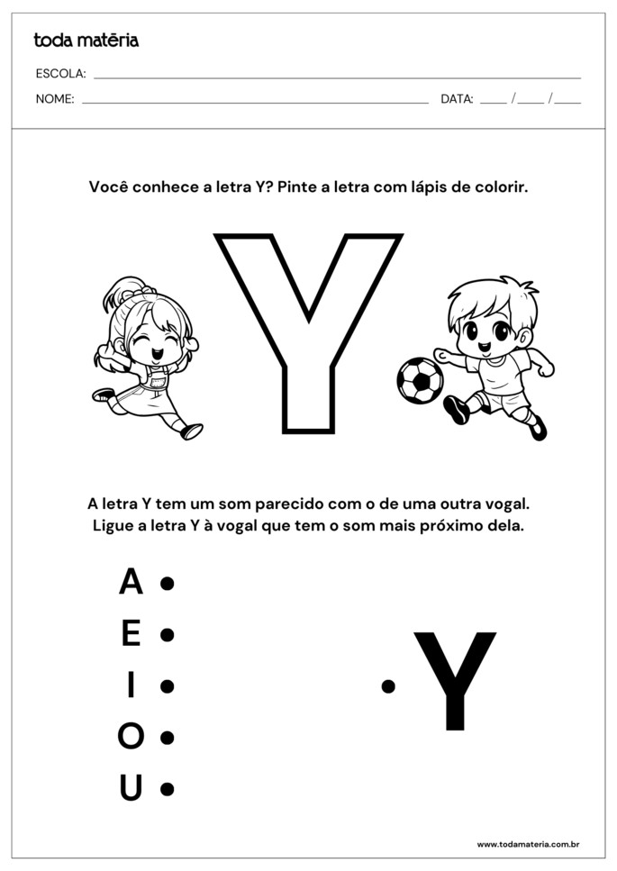 Folhas de atividades sobre a letra Y para educação infantil