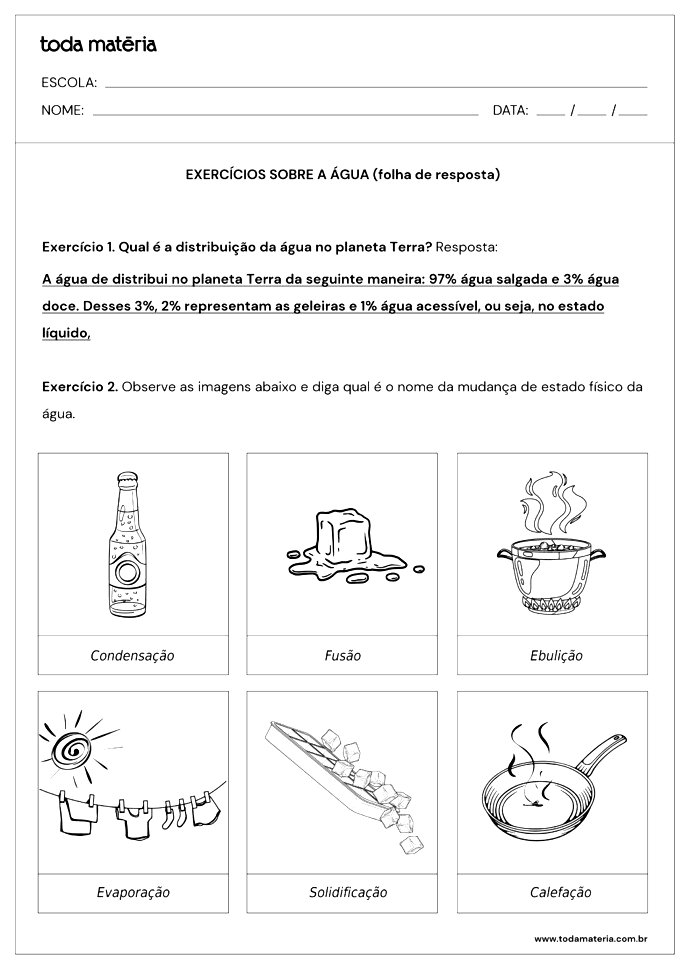 Atividades sobre a água para o 4º e 5º ano (para imprimir) - Toda Matéria