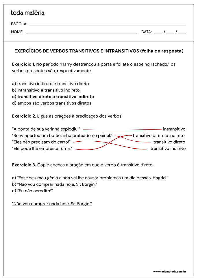 Exercícios Verbos Transitivos E Intransitivos 8 Ano Com Gabarito - EDUCA