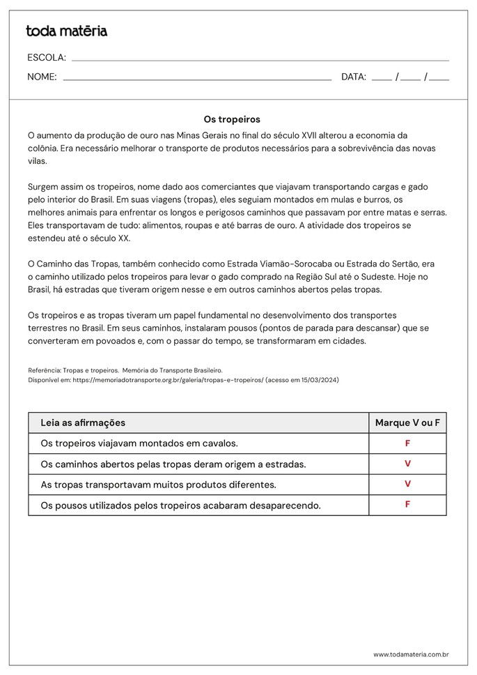 Atividades de história 4 ano do Fundamental para desenvolver habilidade EF04HI07 - folha 5 - resposta