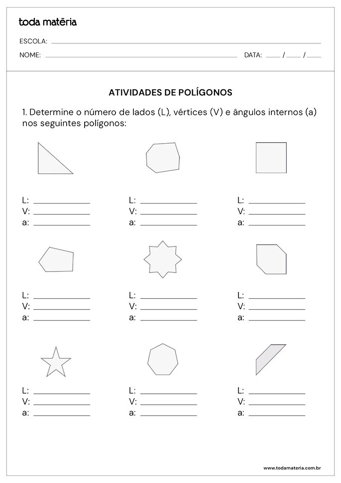 Atividades de polígonos (para imprimir) - Toda Matéria