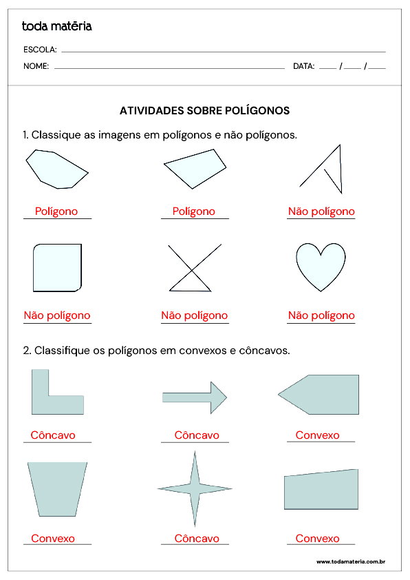 Atividades de polígonos (para imprimir) - Toda Matéria