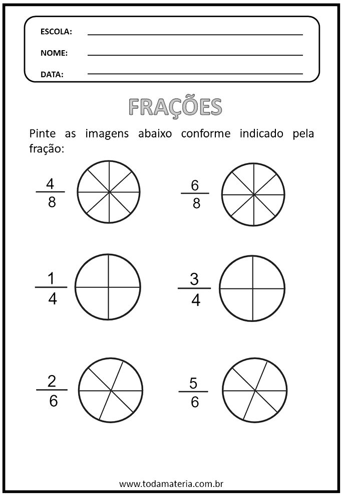 Atividade de fração para o 4º ano do Ensino Fundamental