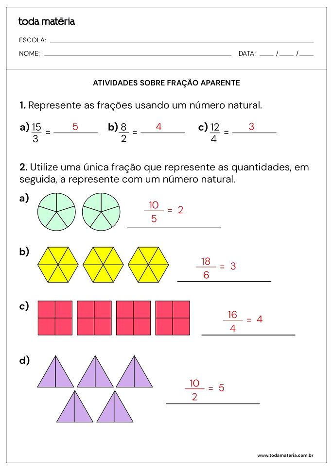 Atividades De Frações Para Imprimir Toda Matéria