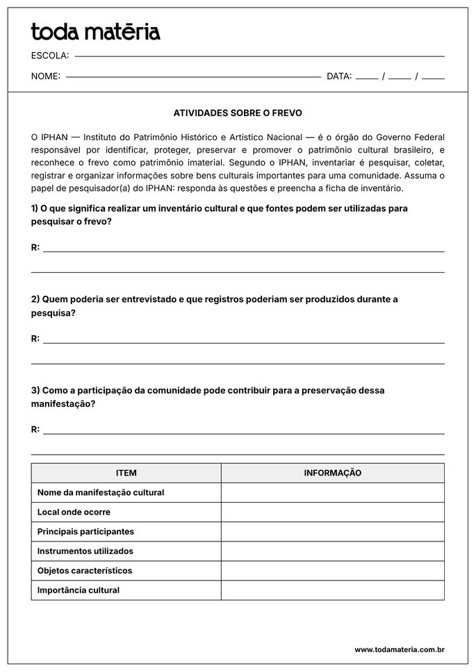 atividade sobre invent&aacute;rio frevo
