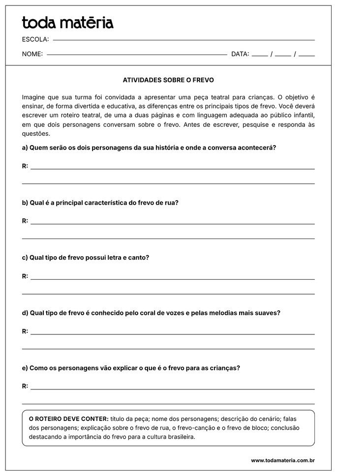 atividade de teatro sobre frevo