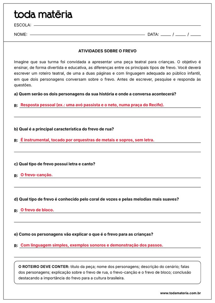 atividade de teatro sobre frevo_gabarito