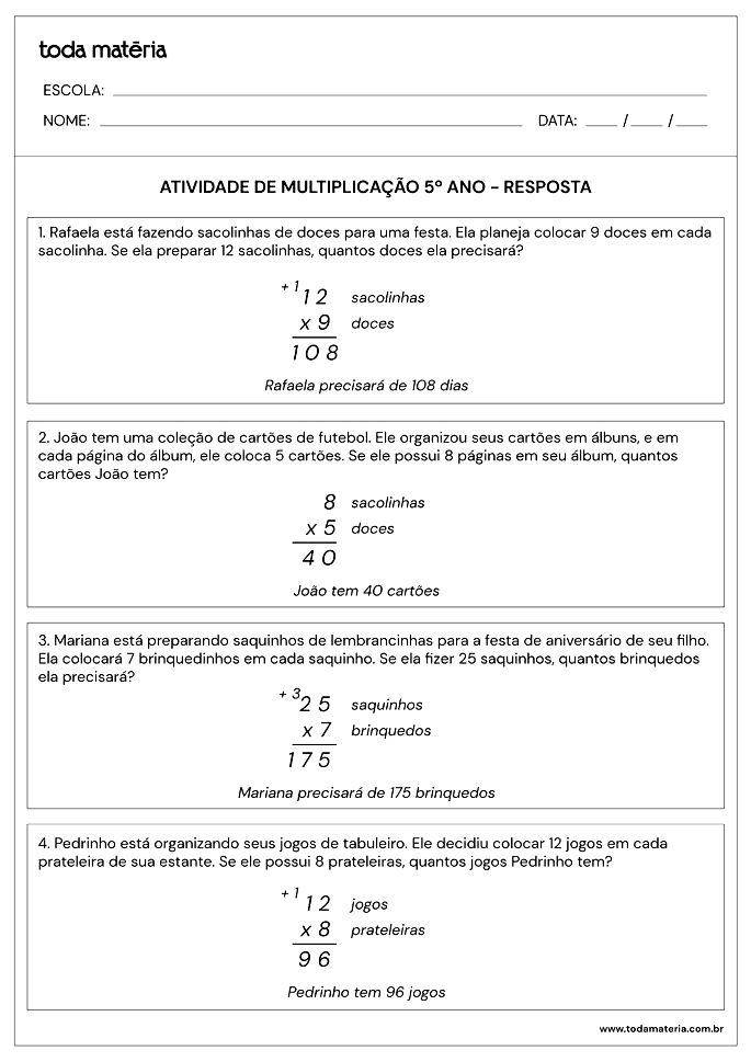 Atividade De Divisão 5º Ano Folha Com Continhas Para