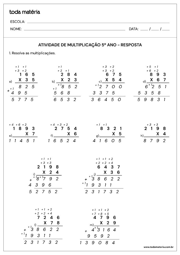 Atividade Sobre Multiplicação E Divisão Para O 4º E 5º Ano Com