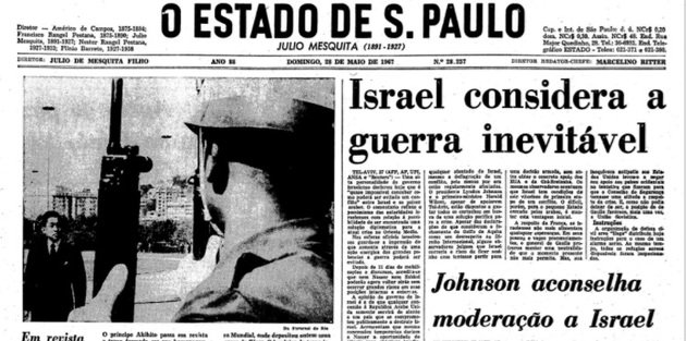Primeira página do jornal O Estado de São Paulo, em 28 de maio de 1967