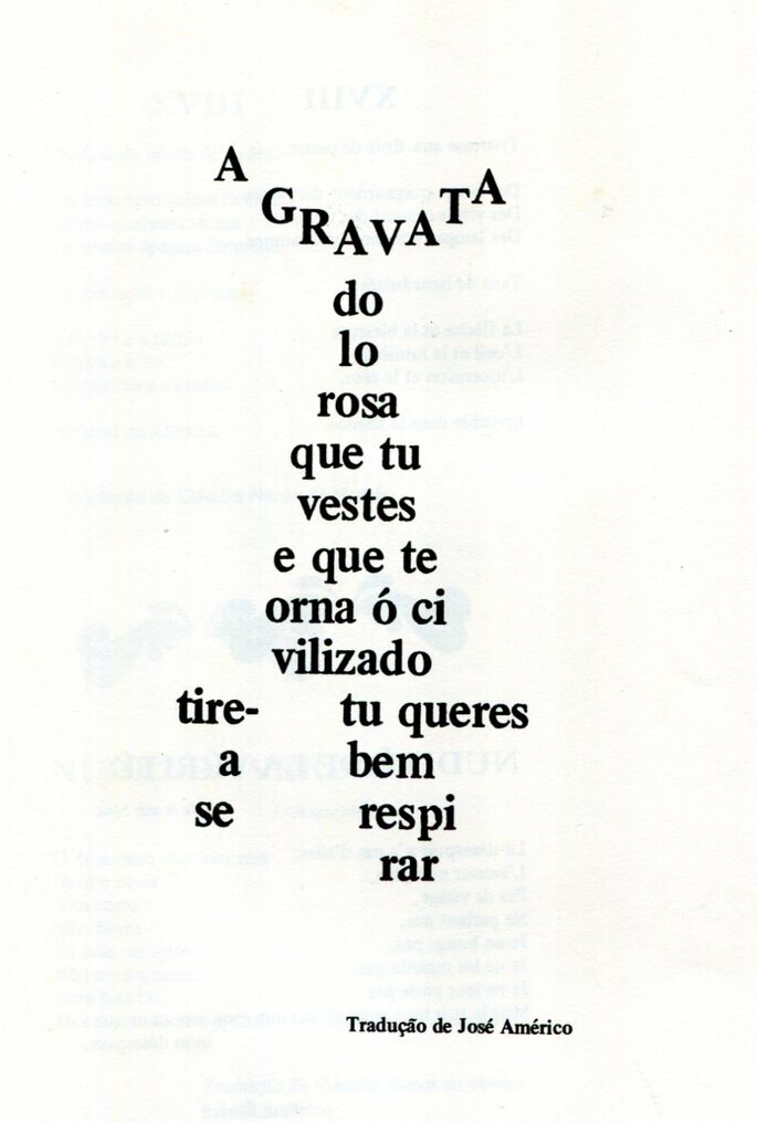 Obra A gravata, de Guillaume Apollinaire. Nela, palavras aparentemente sem sentido são usadas para formar a imagem de uma gravata.