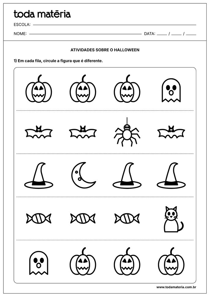 atividade de halloween de identificar e circular o diferente para educa&ccedil;&atilde;o infantil
