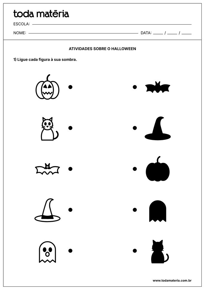 atividade de halloween de ligar &aacute; sombra para educa&ccedil;&atilde;o infantil