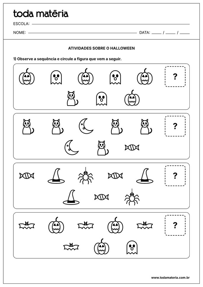 atividade de halloween de identificar sequ&ecirc;ncia para educa&ccedil;&atilde;o infantil