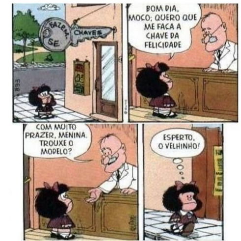 tirinha da Mafalda no chaveiro