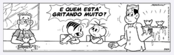 tirinha da Mônica gritando com Cebolinha