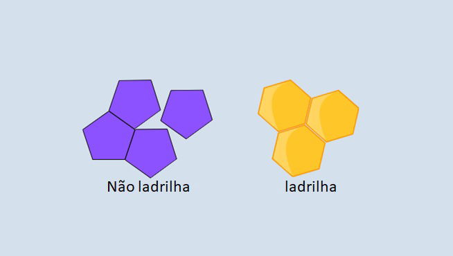 figuras de polígonos, um roxo, que não ladrilha, e outro amarelo, que ladrilha