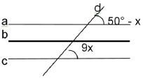 retas horizontais a,b e c paralelas e uma reta d transversal