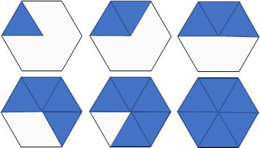 Hexágono composto por seis triângulos equiláteros.