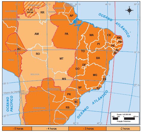 Mapa de fusos horários do Brasil