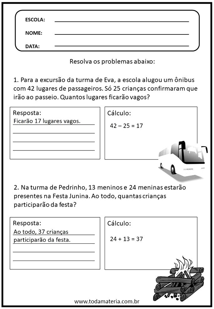 Só Escola - ATIVIDADES DE MATEMÁTICA 2° ANO PARA IMPRIMIR