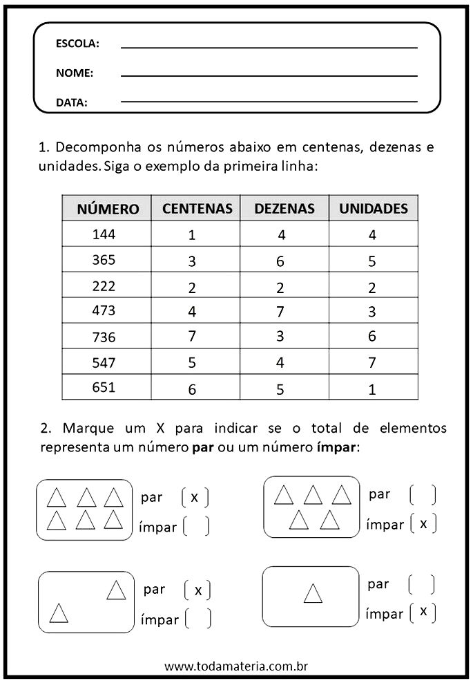 Atividades maior e menor 1 ano