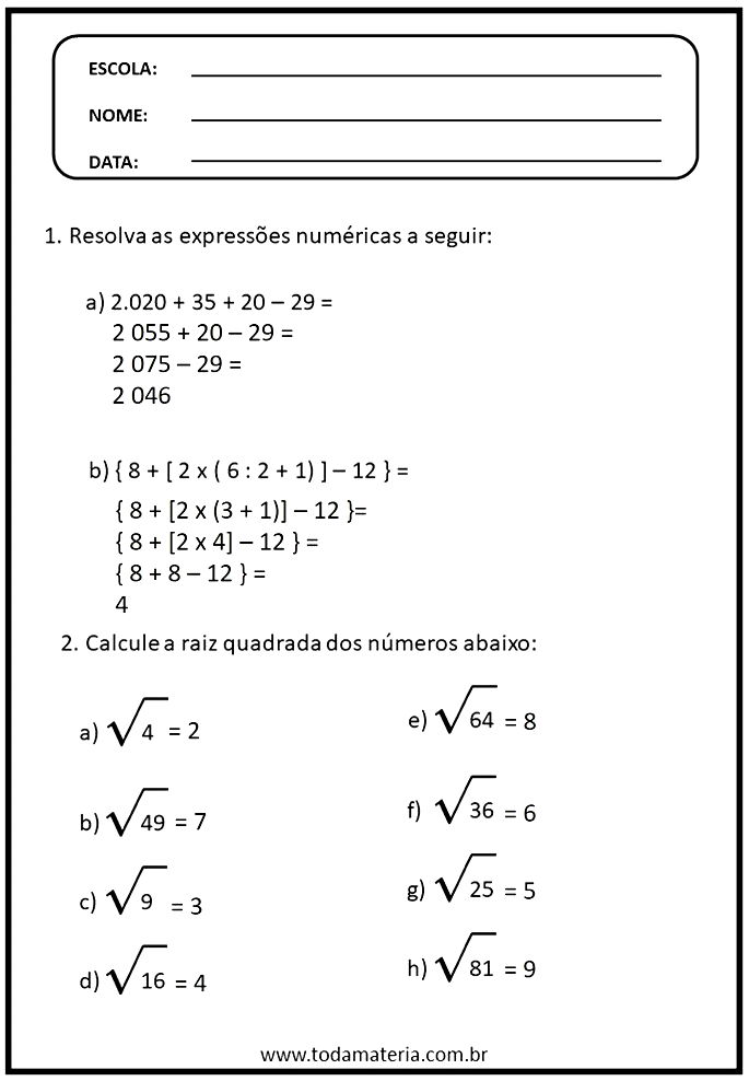 Atividades de Matemática do 6º ano - Toda Matéria