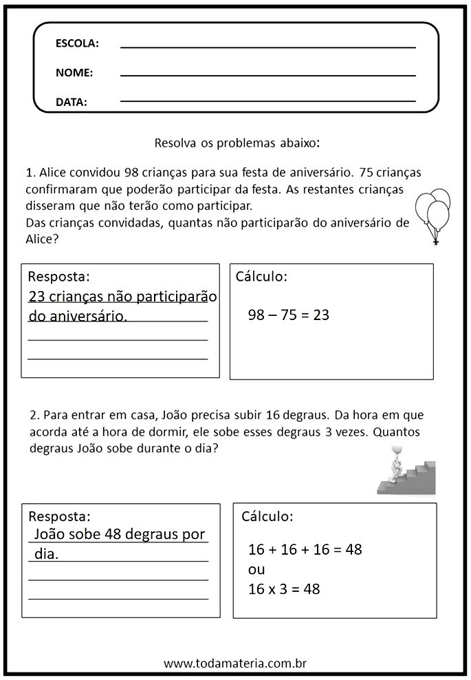 Atividades de Matemática 4 Ano para imprimir 2023