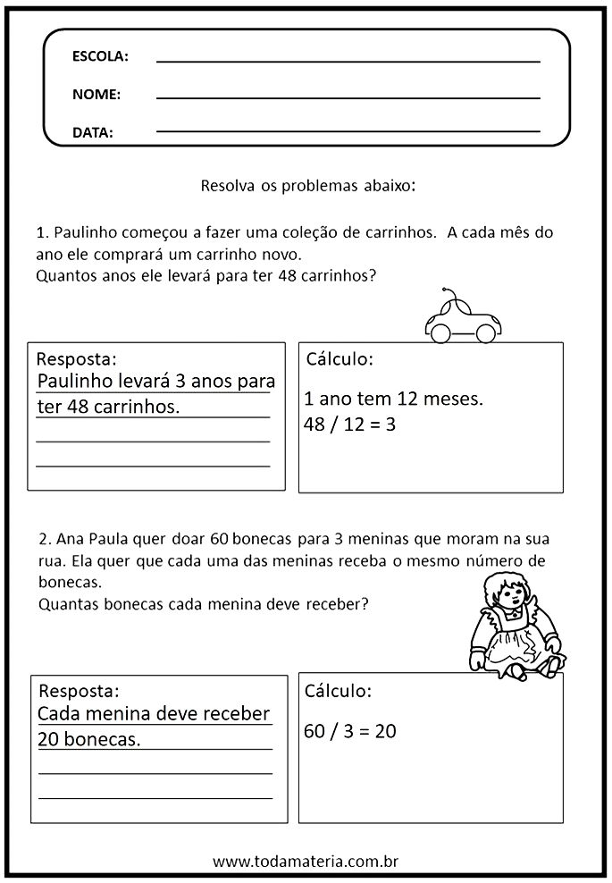 Só Escola - Atividades de Matemática para Imprimir - Horas