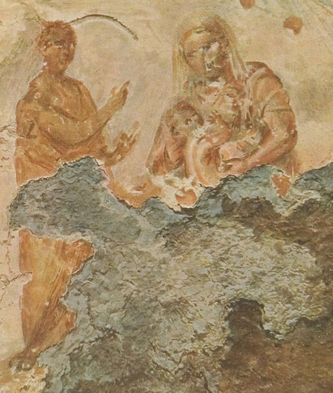 Imagem da Virgem Maria, mãe de Jesus, na Catacumba de Priscila, em Roma