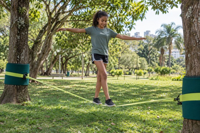 Menina no slackline