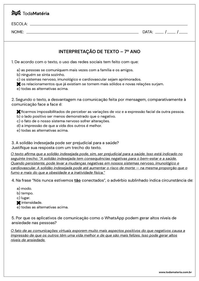 interpretação de texto com artigo de revista RESPOSTAS