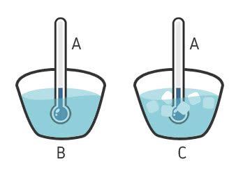 Duas taças com termômetro dentro, uma delas somente com água e outra com água e gelo
