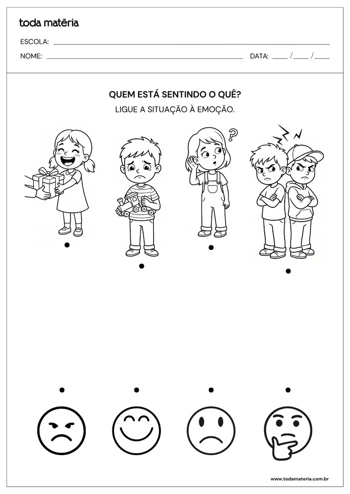 atividade de ligar sobre as emo&ccedil;&otilde;es para educa&ccedil;&atilde;o infantil
