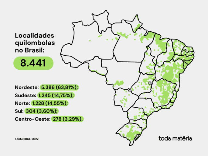 mapa do Brasil com indicações das localidades quilombolas