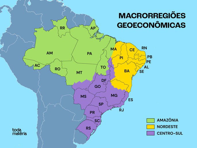Mapa regiões geoeconômicas.