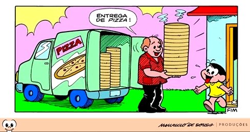 Magali recebendo entrega de pizza