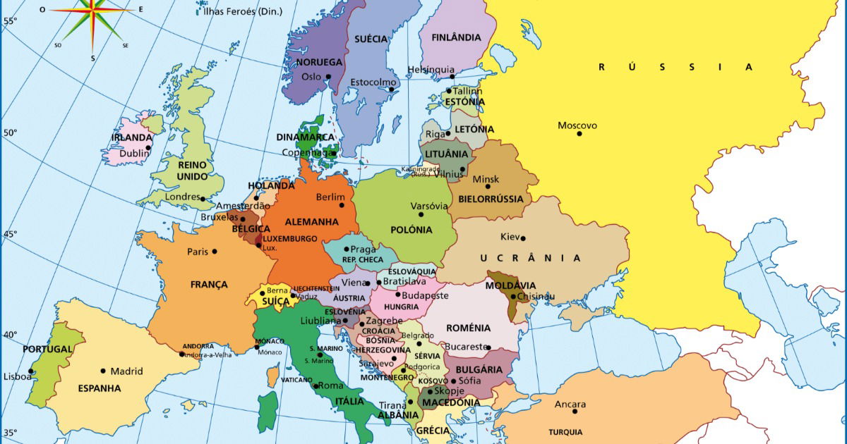 Mapa do norte da europa com fronteiras dos países da escandinávia