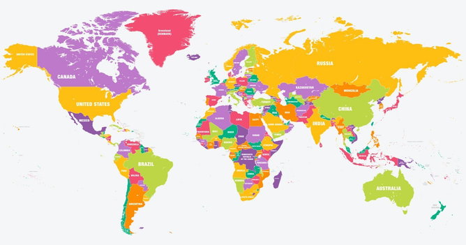Mapa-Múndi: países, continentes e oceanos