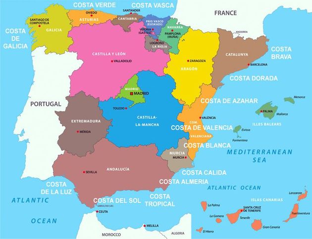 Mapa de espanha e portugal por zonas