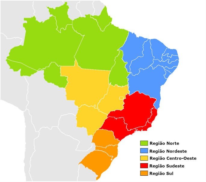 mapa das regiões do Brasil