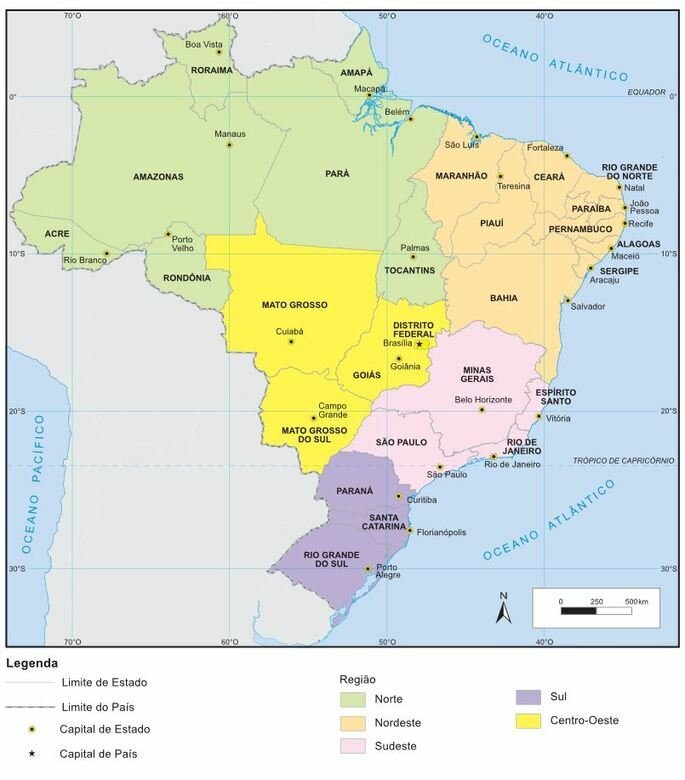 Mapa das regiões do Brasil