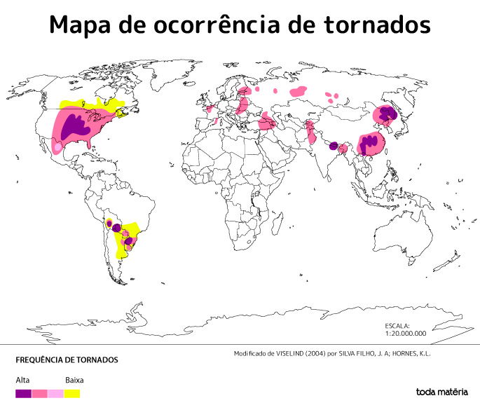 Mapa de ocorrência de tornados