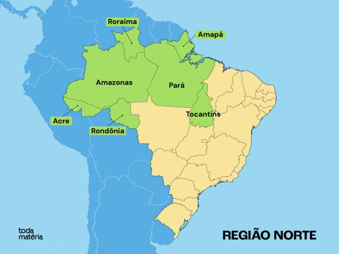 Mapa da região norte do Brasil.