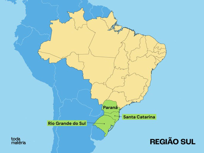Mapa da região sul do Brasil.