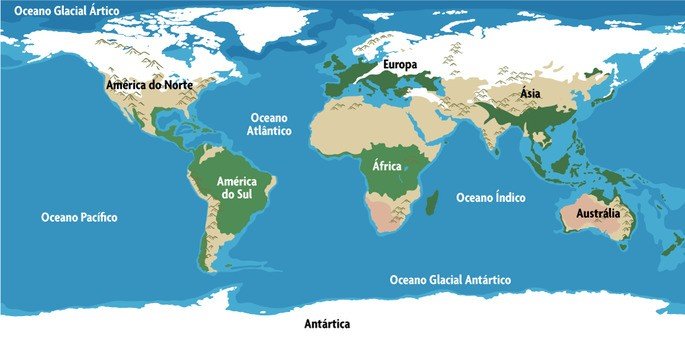 Mapa de oceanos do mundo